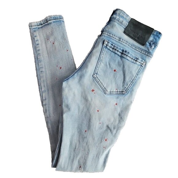 Trinity Kays Jeans Men's Size 28 (28x32) Kulture Stripes Paint Distressed Blue - Picture 4 of 16